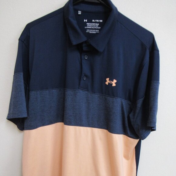 Under Armour The Playoff Polo Shirt Blue/Peach Colorblock Short-Sleeve XL - Picture 1 of 3